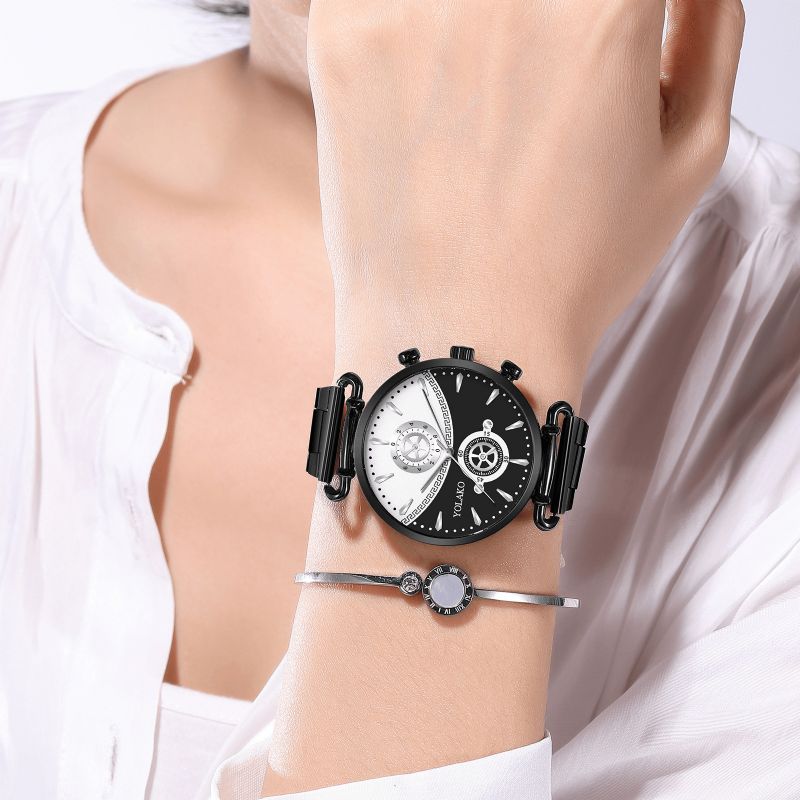 Mode Casual Stållegering Mesh Strap Personlighed Gear Dial Quartz ur Til Mænd Kvinder