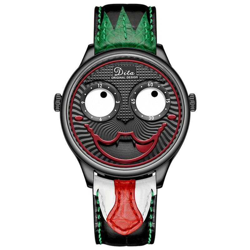 Mode Creative Joker Dial Læder/Rustfrit Stålrem Personlighed Legering Herre Quartz ur