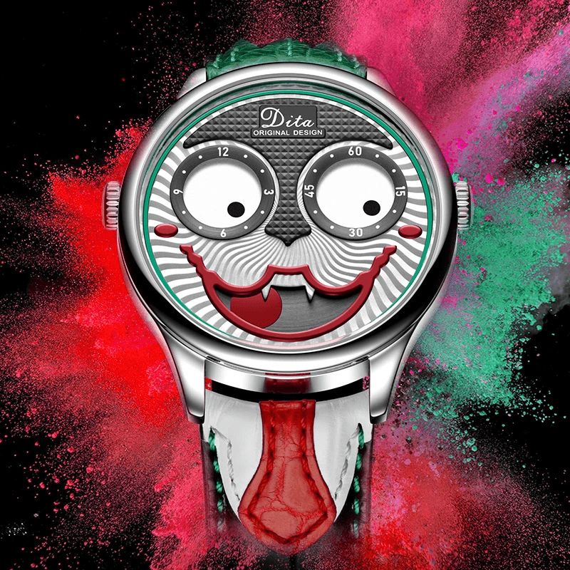 Mode Creative Joker Dial Læder/Rustfrit Stålrem Personlighed Legering Herre Quartz ur