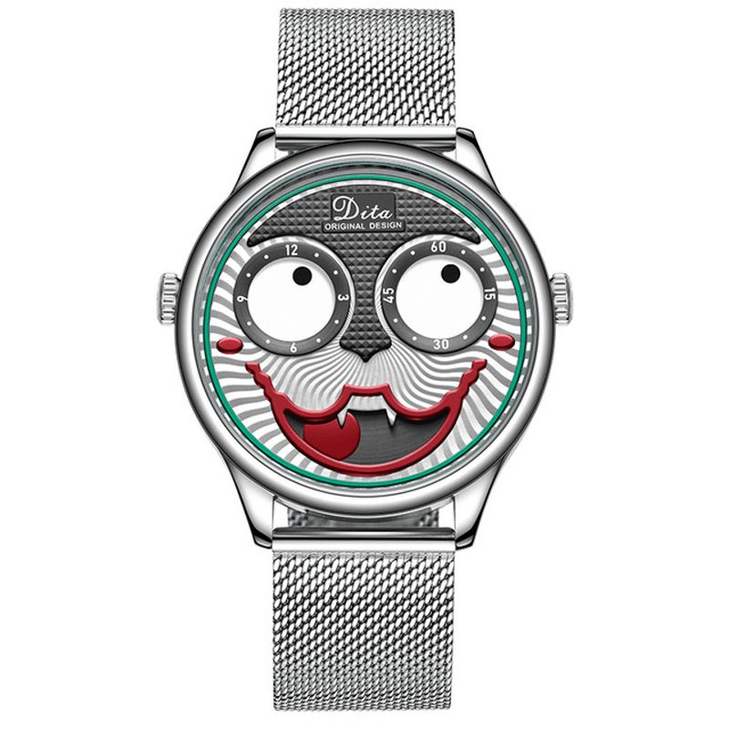 Mode Creative Joker Dial Læder/Rustfrit Stålrem Personlighed Legering Herre Quartz ur