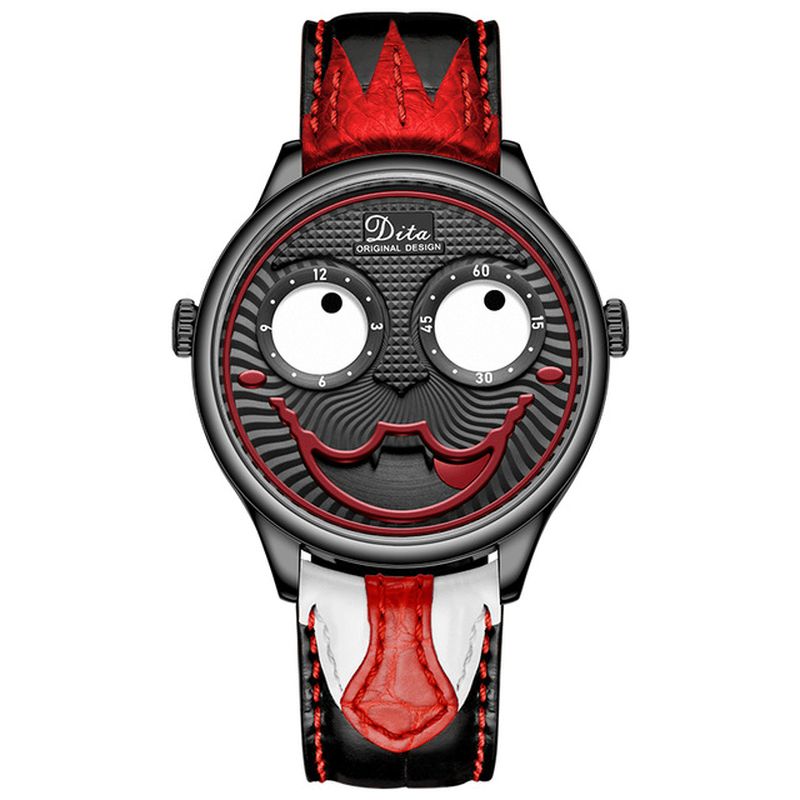 Mode Creative Joker Dial Læder/Rustfrit Stålrem Personlighed Legering Herre Quartz ur