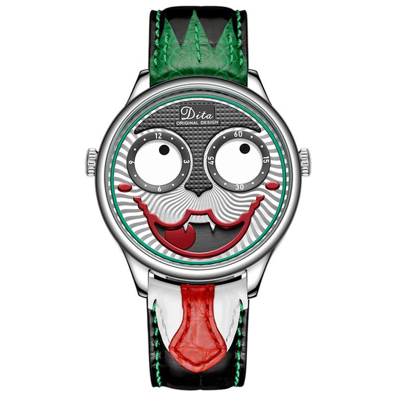 Mode Creative Joker Dial Læder/Rustfrit Stålrem Personlighed Legering Herre Quartz ur