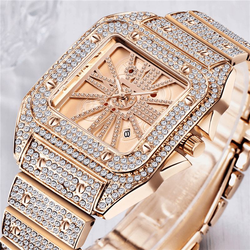 Mode Elegant Aloy Quartz ur Diamond Cool Herre Watch Square Dial Shape Quartz ur