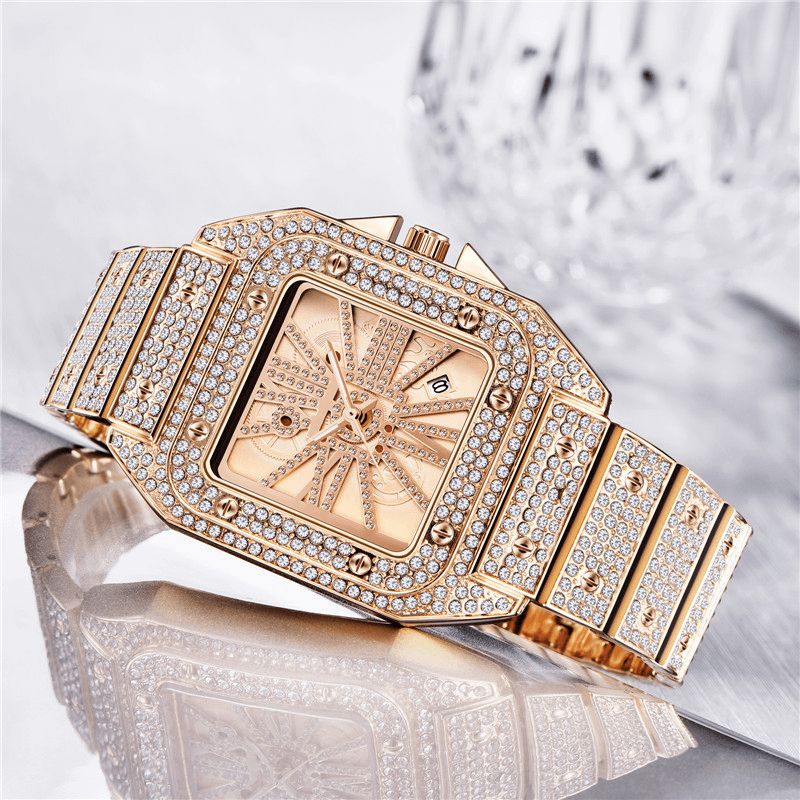 Mode Elegant Aloy Quartz ur Diamond Cool Herre Watch Square Dial Shape Quartz ur