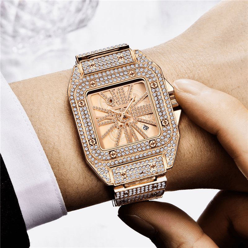 Mode Elegant Aloy Quartz ur Diamond Cool Herre Watch Square Dial Shape Quartz ur