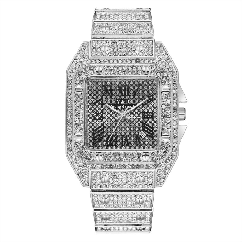 Mode Elegant Kausal Big Dial Steel Band Diamond Mænd Quartz ur