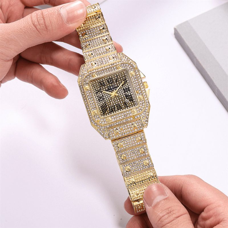 Mode Elegant Kausal Big Dial Steel Band Diamond Mænd Quartz ur