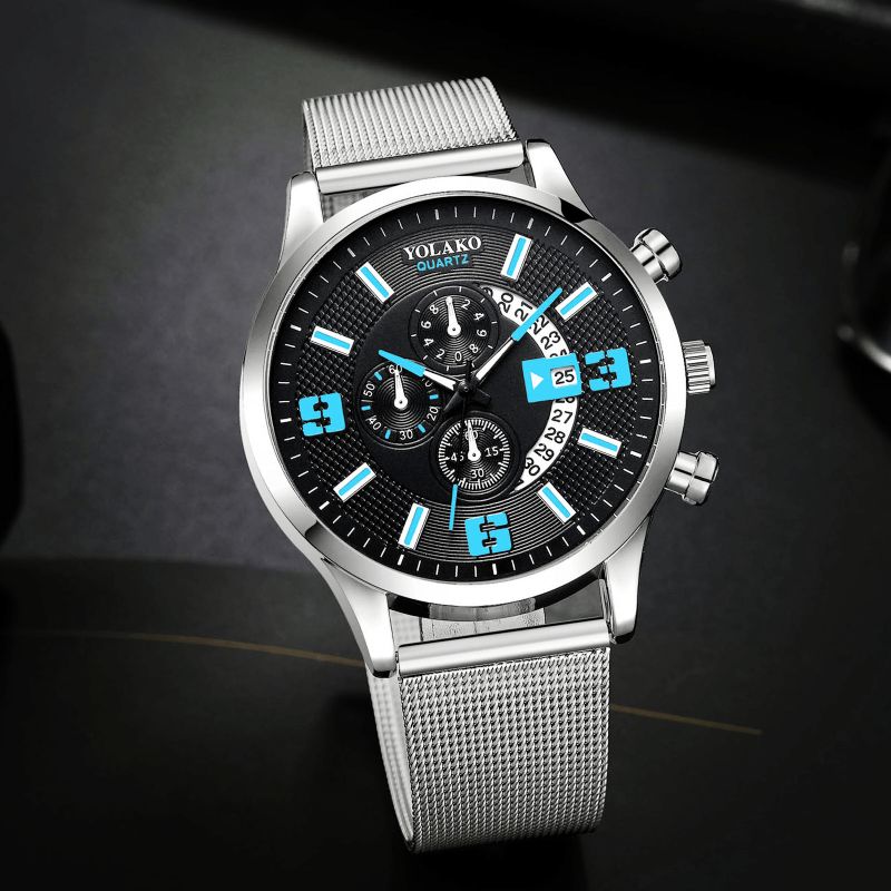 Mode Elegant Legering Herre Business Watch Dekoreret Pointer Calendar Quartz ur