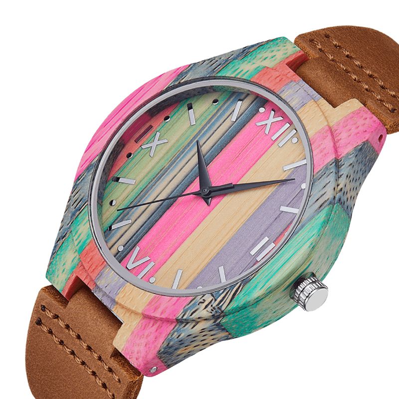 Mode Farverig Urkasse Læderrem Creative Style Casual Herreur Quartz ur