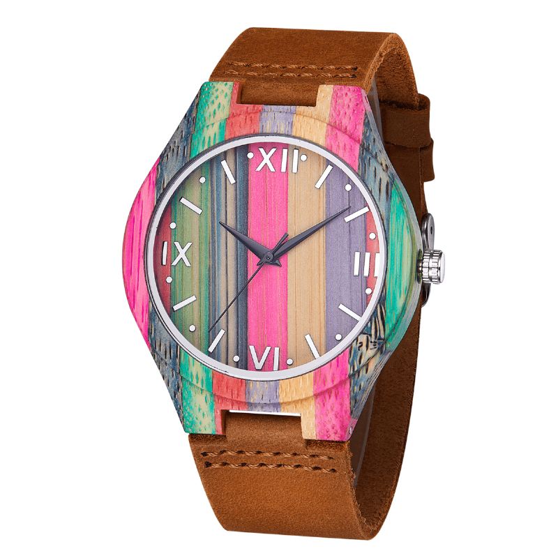 Mode Farverig Urkasse Læderrem Creative Style Casual Herreur Quartz ur