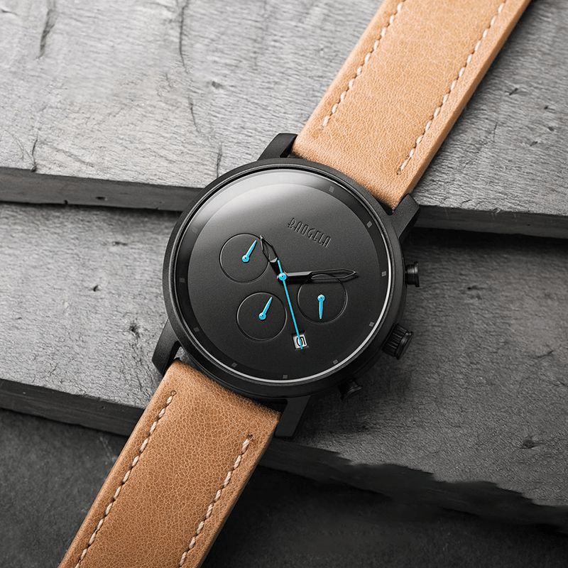 Mode Læder Rustfrit Stål Bånd Simple Dial Dato Display Mænd Quartz ur