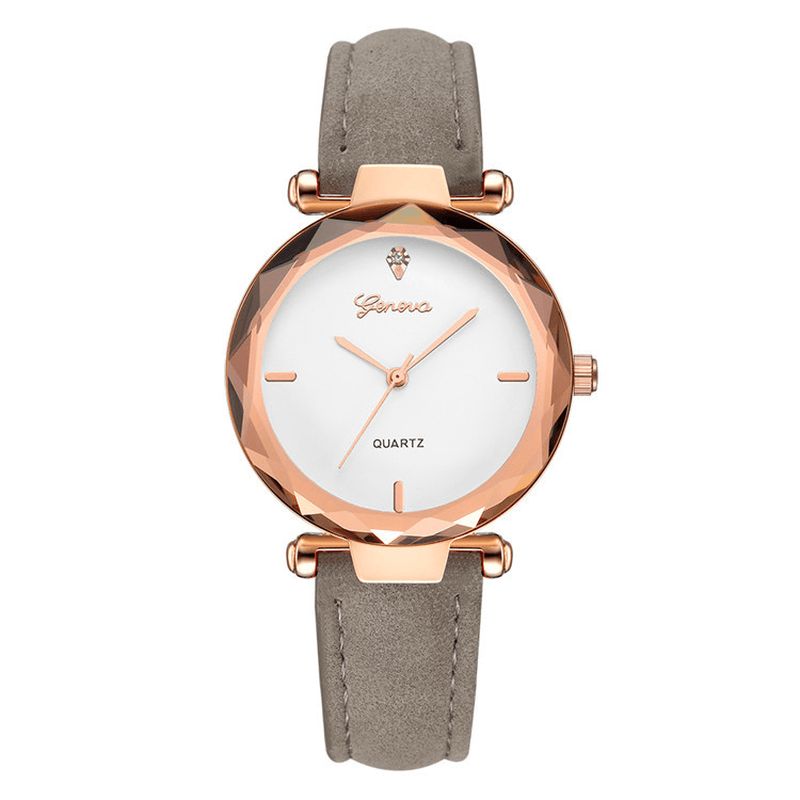 Mode Læderrem Simple Dial Design Metal Case Dame Watch Dame Dress Quarta Watch