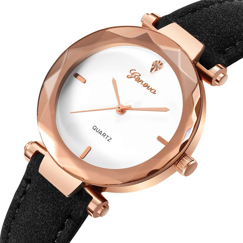 Mode Læderrem Simple Dial Design Metal Case Dame Watch Dame Dress Quarta Watch