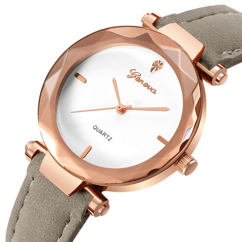 Mode Læderrem Simple Dial Design Metal Case Dame Watch Dame Dress Quarta Watch