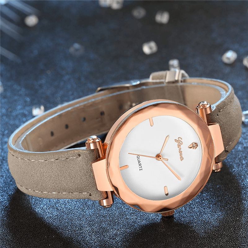 Mode Læderrem Simple Dial Design Metal Case Dame Watch Dame Dress Quarta Watch