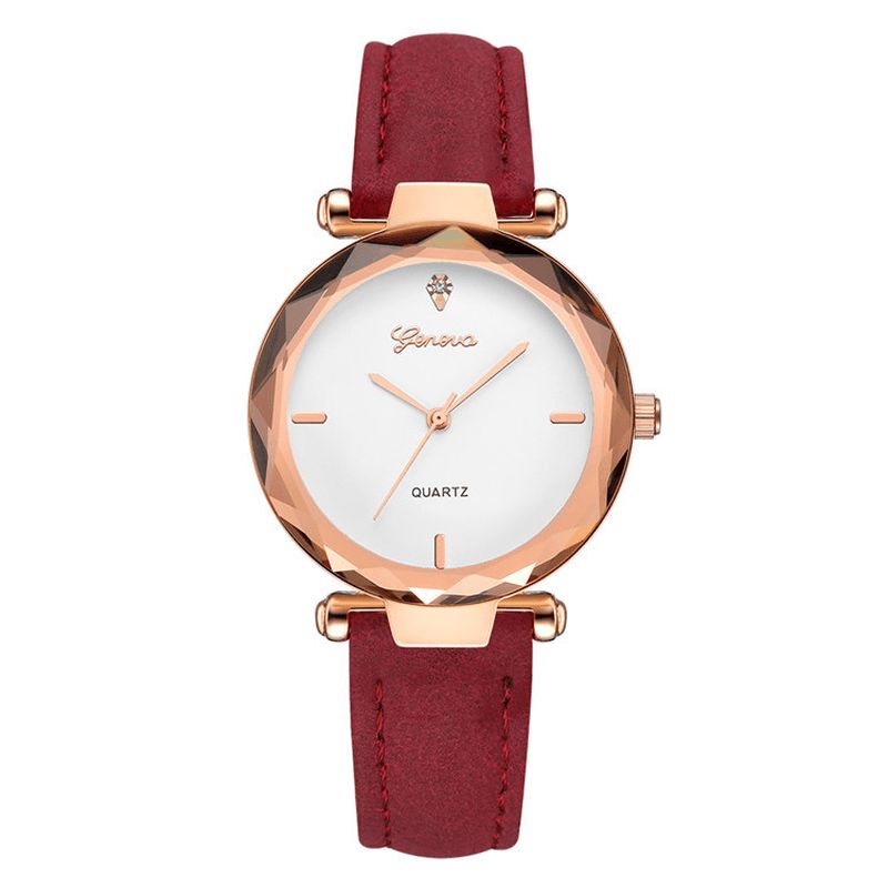 Mode Læderrem Simple Dial Design Metal Case Dame Watch Dame Dress Quarta Watch