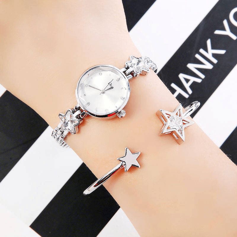 Mode Luksus Elegant Crystal Lucky Star Mønster Dame Armbånd Armbåndsure Quartz ur