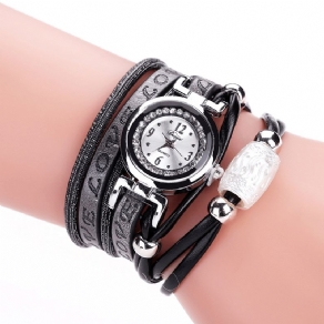 Mode Luksus Rhinestone Pu Læder Kvinder Quartz ur Armbåndsur