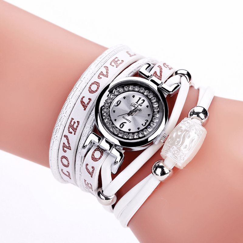 Mode Luksus Rhinestone Pu Læder Kvinder Quartz ur Armbåndsur