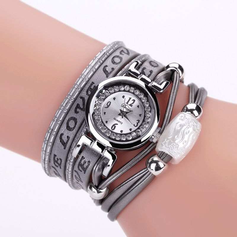 Mode Luksus Rhinestone Pu Læder Kvinder Quartz ur Armbåndsur