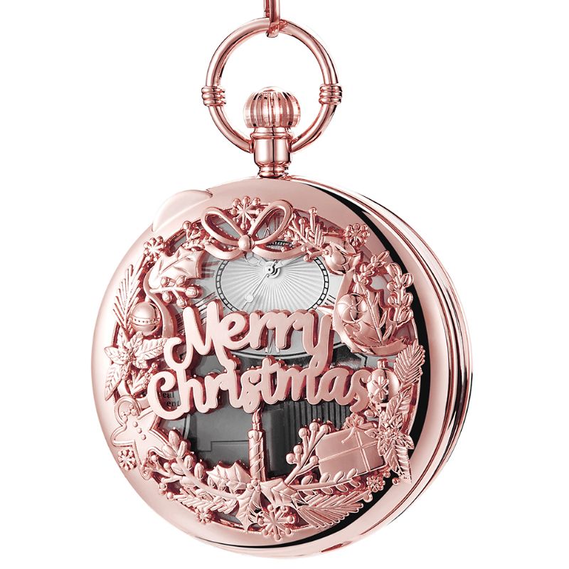 Mode Merry Christmas Word Music Box Musikafspiller Lommeur Metal Vintage Quartz ur