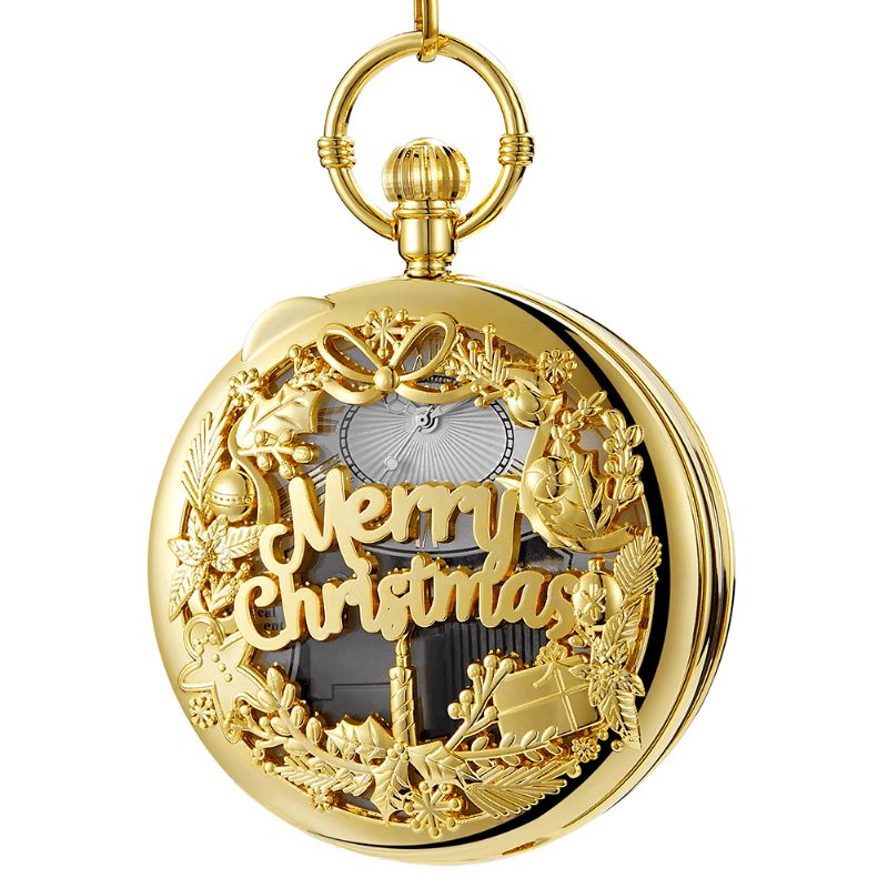 Mode Merry Christmas Word Music Box Musikafspiller Lommeur Metal Vintage Quartz ur