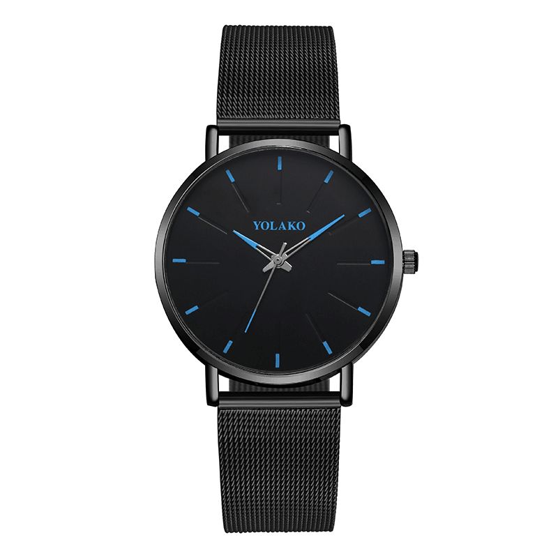 Mode Mesh Stålrem Årsagsstil Simple Dial Herre Watch Quartz ur