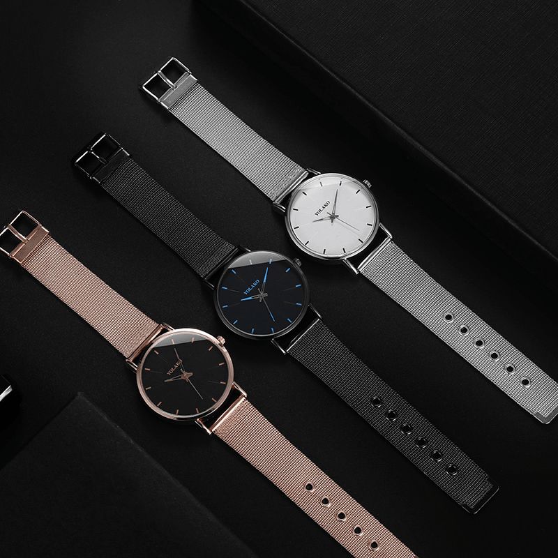 Mode Mesh Stålrem Årsagsstil Simple Dial Herre Watch Quartz ur