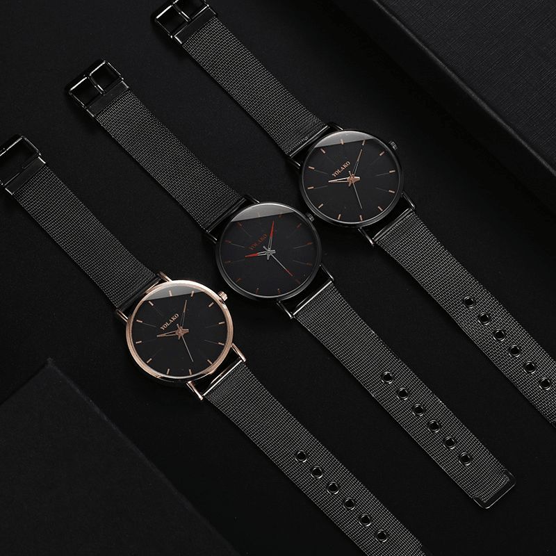 Mode Mesh Stålrem Årsagsstil Simple Dial Herre Watch Quartz ur