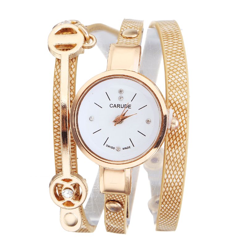 Mode Pu Læderrem Simple Crystal Dial Dame Watch Dame Dress Quartz ur