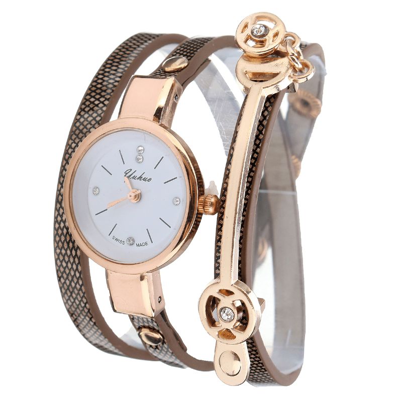 Mode Pu Læderrem Simple Crystal Dial Dame Watch Dame Dress Quartz ur