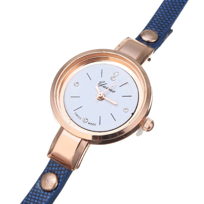 Mode Pu Læderrem Simple Crystal Dial Dame Watch Dame Dress Quartz ur