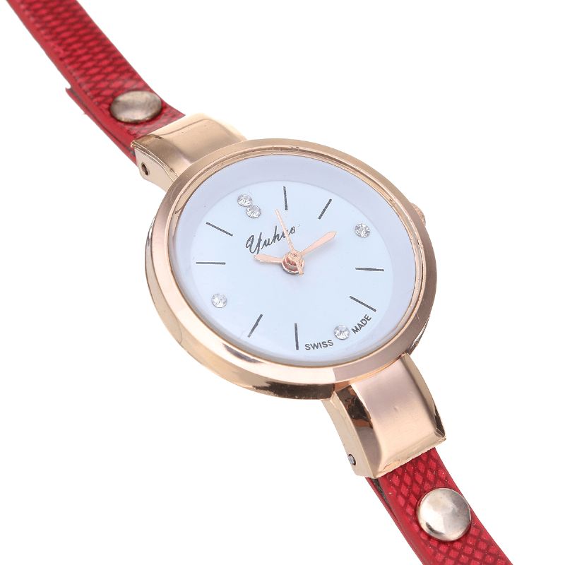 Mode Pu Læderrem Simple Crystal Dial Dame Watch Dame Dress Quartz ur