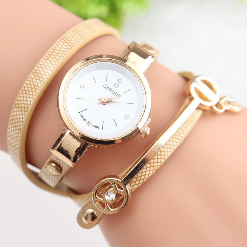 Mode Pu Læderrem Simple Crystal Dial Dame Watch Dame Dress Quartz ur