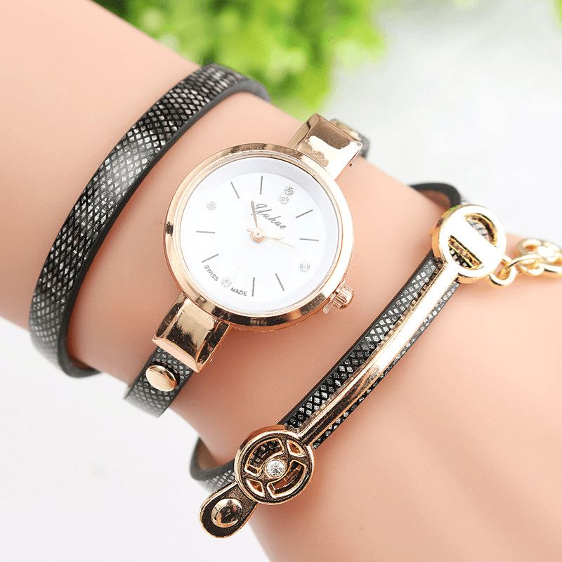 Mode Pu Læderrem Simple Crystal Dial Dame Watch Dame Dress Quartz ur