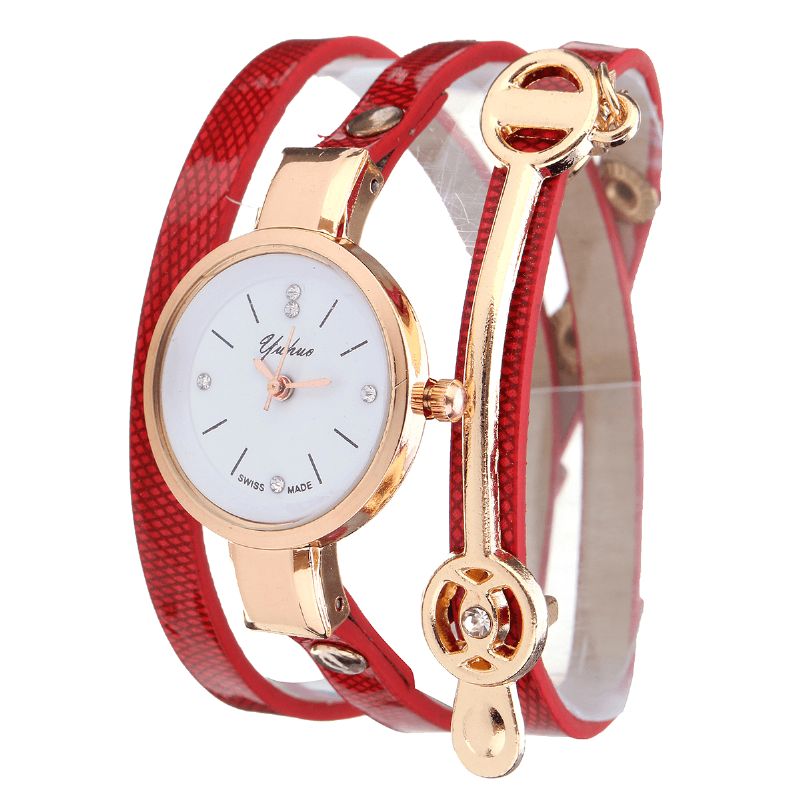 Mode Pu Læderrem Simple Crystal Dial Dame Watch Dame Dress Quartz ur