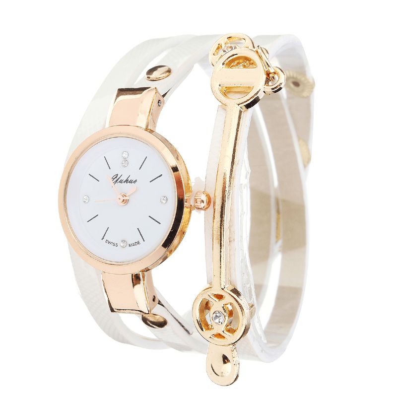 Mode Pu Læderrem Simple Crystal Dial Dame Watch Dame Dress Quartz ur