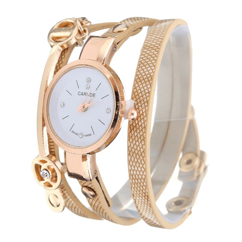 Mode Pu Læderrem Simple Crystal Dial Dame Watch Dame Dress Quartz ur