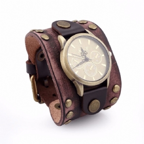 Mode Punk Vintage Ægte Læder Mænd Quartz ur Armbåndsur