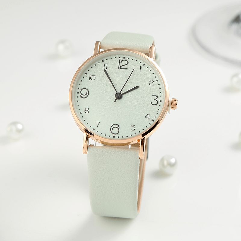 Mode Simle Dial Big Number Casual Style Læderrem Dame Watch Quartz ur