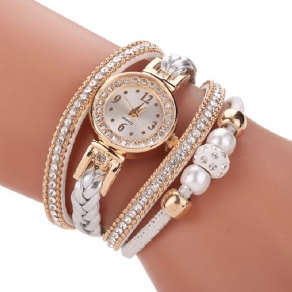 Mode Style Kvinder Pearl Braided Alloy Kvinder Armbåndsur Laides Dress Quartz ur Armbånd