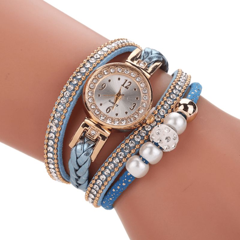 Mode Style Kvinder Pearl Braided Alloy Kvinder Armbåndsur Laides Dress Quartz ur Armbånd