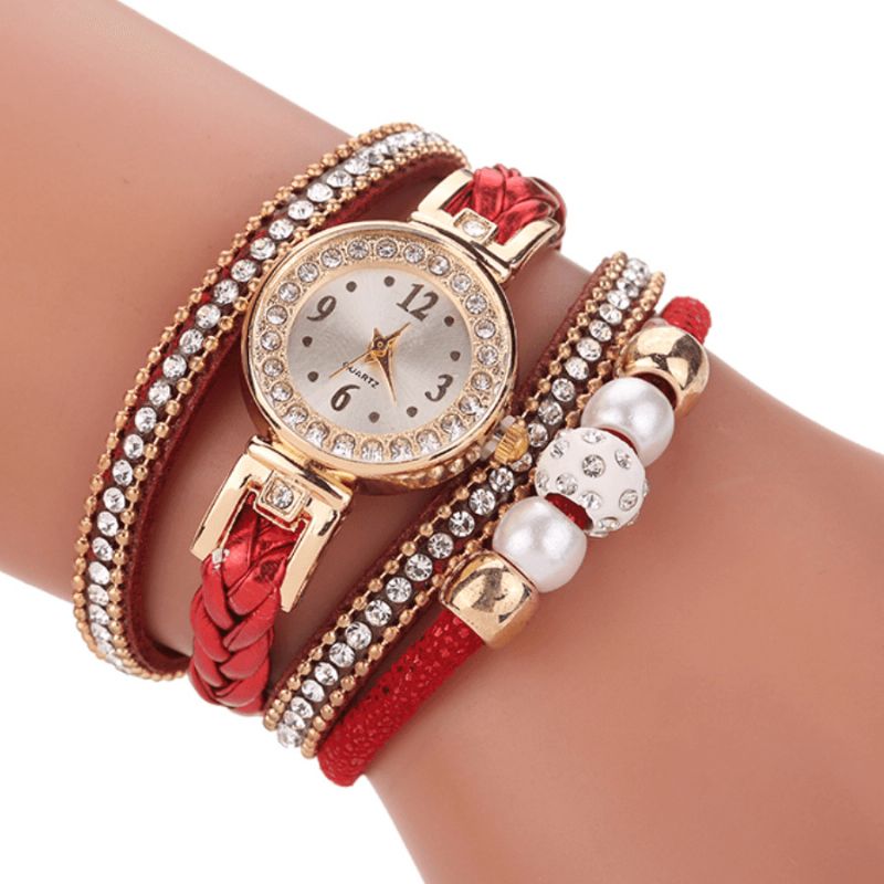 Mode Style Kvinder Pearl Braided Alloy Kvinder Armbåndsur Laides Dress Quartz ur Armbånd