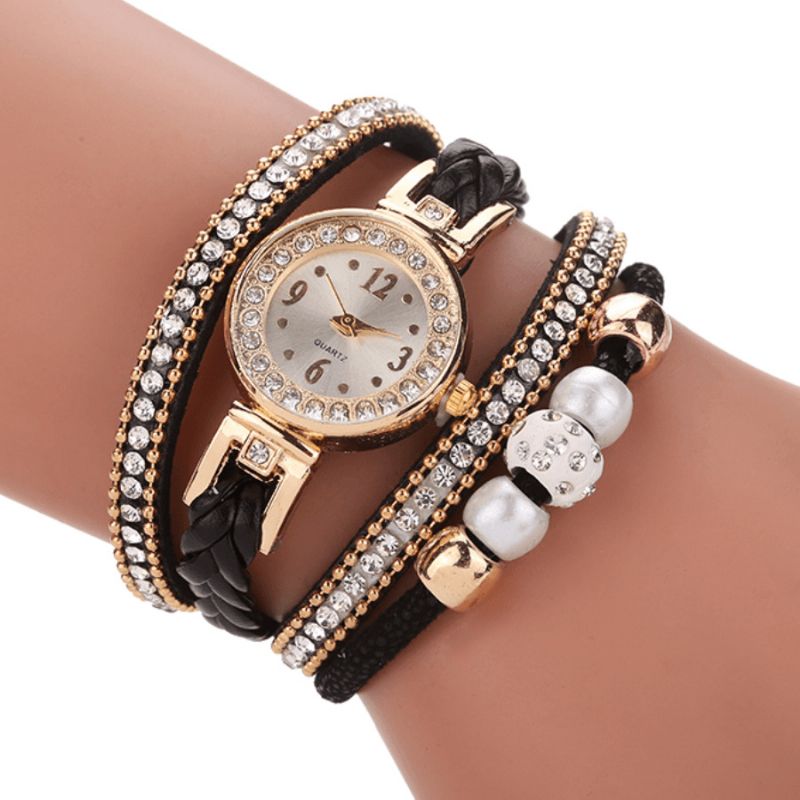 Mode Style Kvinder Pearl Braided Alloy Kvinder Armbåndsur Laides Dress Quartz ur Armbånd