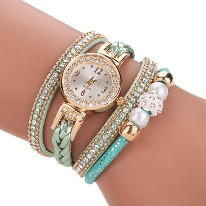 Mode Style Kvinder Pearl Braided Alloy Kvinder Armbåndsur Laides Dress Quartz ur Armbånd