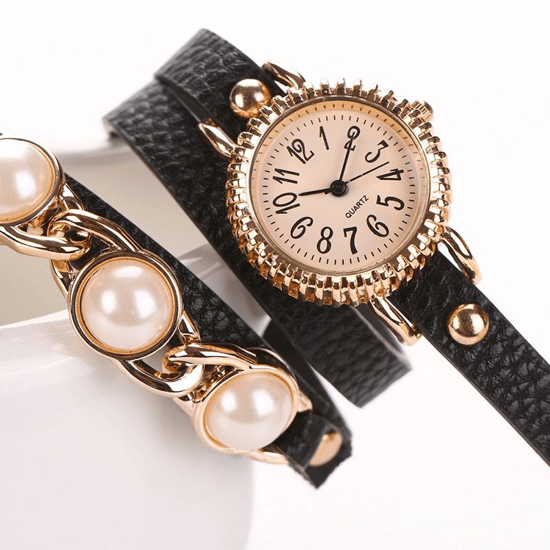 Mode Three Pearl Kvindeur Dame Dress Watch Armbånd Quartz ur