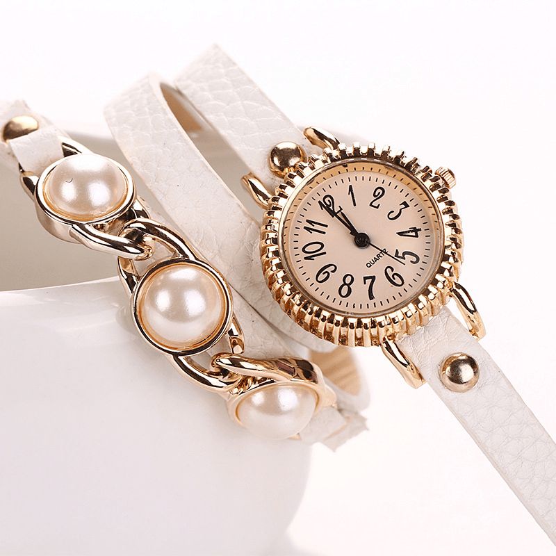 Mode Three Pearl Kvindeur Dame Dress Watch Armbånd Quartz ur