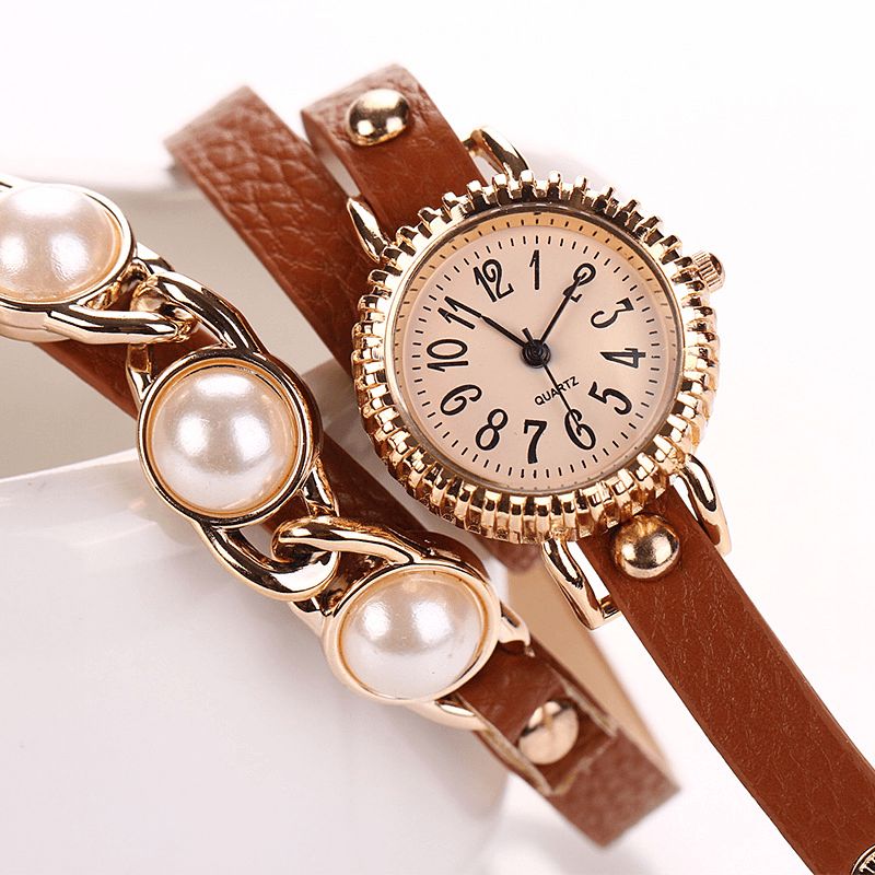 Mode Three Pearl Kvindeur Dame Dress Watch Armbånd Quartz ur