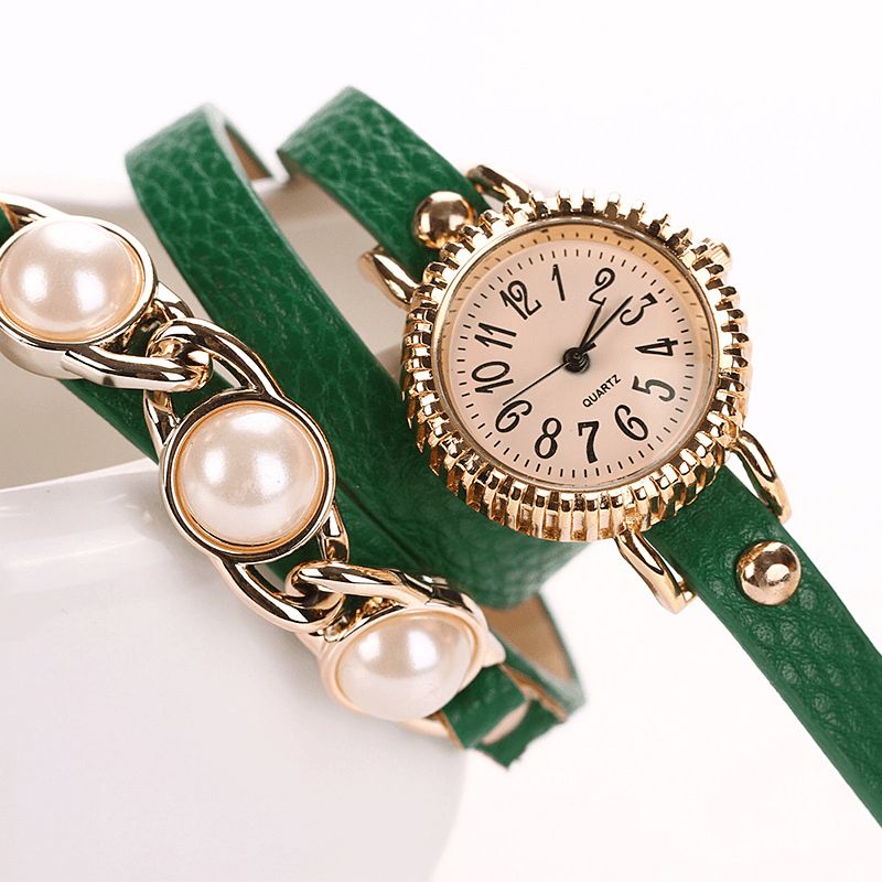 Mode Three Pearl Kvindeur Dame Dress Watch Armbånd Quartz ur