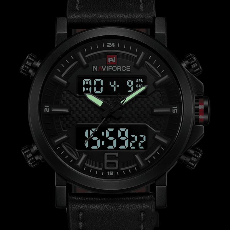 Naviforce 9135 Dual Display Digital Watch Lysende Display Alarm Kalender Udendørs Sport Ur